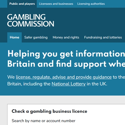 Vue du site gamblingcommission.gov.uk