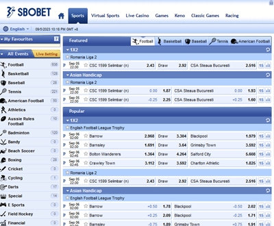Vue des options de paris sportifs