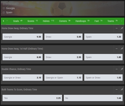 Exemple d'option de paris sur un match de football