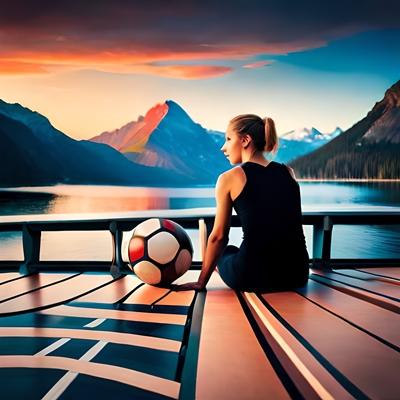 Une footballeuse assiste avec son ballon à côté